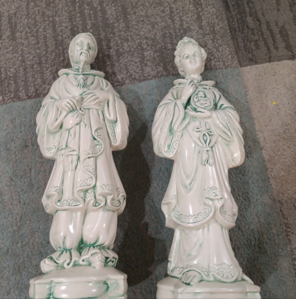 Elegant Ceramic Figurines - Green and White